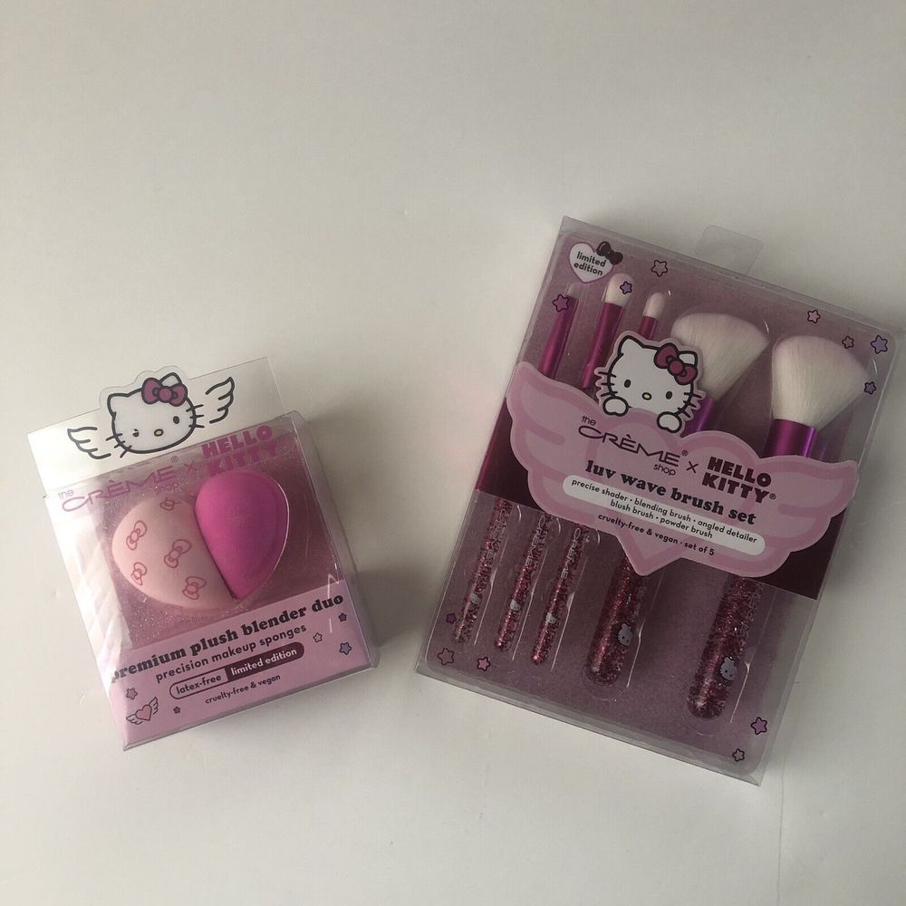 Hello Kitty x the Creme Shop “luv wave brush” MAKEUP BRUSH SET + BLENDERS New